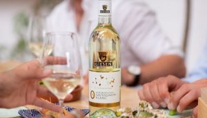0% Alcohol Free sauvisgnon blanc wine on table